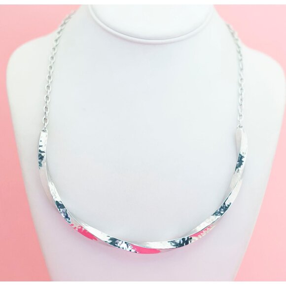 Vintage Silver Twist Bib Necklace 20 inch - P23 - Picture 2 of 3